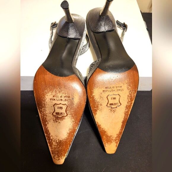 Stuart Weitzman Pewter Silk w/Swarovski Crystal Heels Pumps sz.7 Ret $345 EUC - Picture 8 of 9